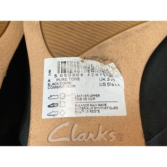 Clarks Cushion Pure Tone Womens Sz 5.5M Black Leather Slip On Heel Loafers Flats - Picture 11 of 12